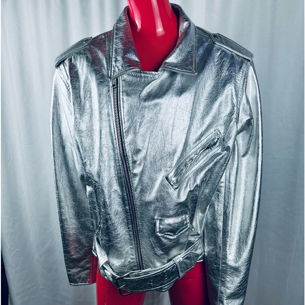 RARE Vintage LA Roxx Hollywood Metallic Silver Motorcycle Jacket - EXCELLENT!